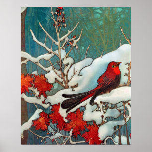 Red Cardinal Bird in the Snow Poster