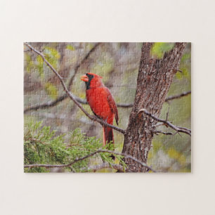 Red Cardinal Bird in Tree Puzzle