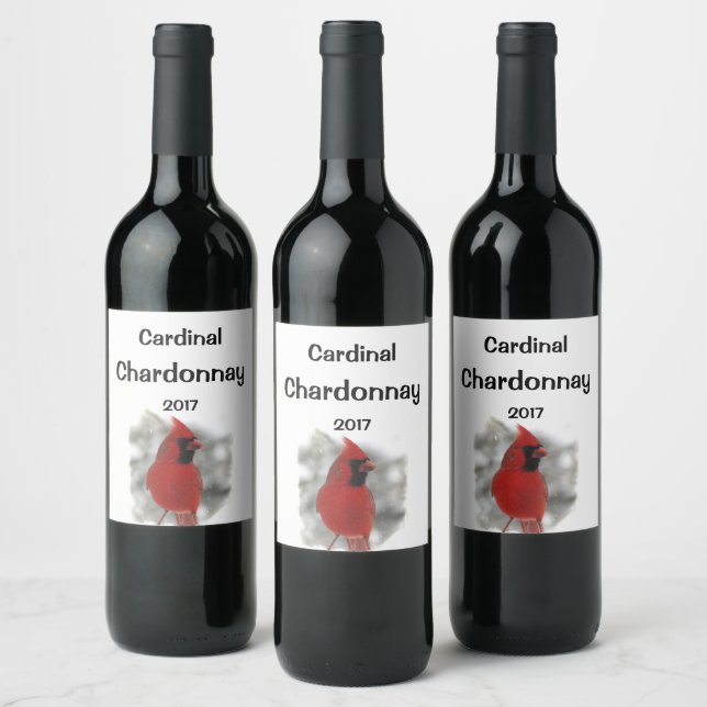 Red Cardinal Bird in White Snow Wine Label (Bottles)