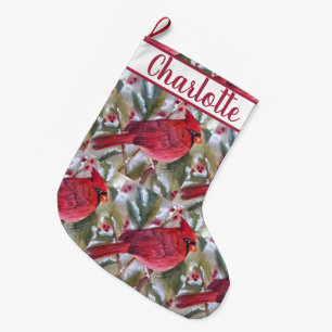 Red Cardinal Bird Large Christmas Stocking