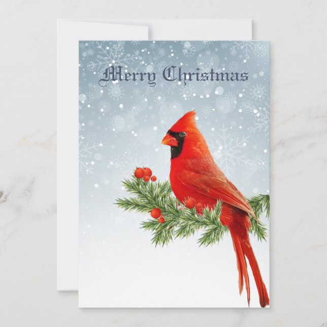 Red Cardinal Bird Merry Christmas greeting Holiday Card (Front)