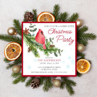 Red cardinal bird on a pine merry little Christmas