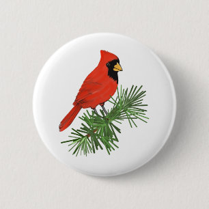Red Cardinal Bird on Pine Tree 2 Inch Round Button