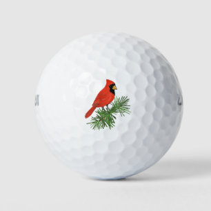 Red Cardinal Bird on Pine Tree Golf Balls