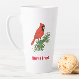 Red Cardinal Bird on Pine Tree Latte Mug