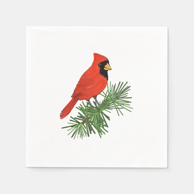 Red Cardinal Bird on Pine Tree Napkin (Front)