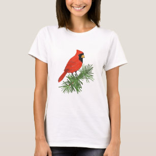 Red Cardinal Bird on Pine Tree T-Shirt