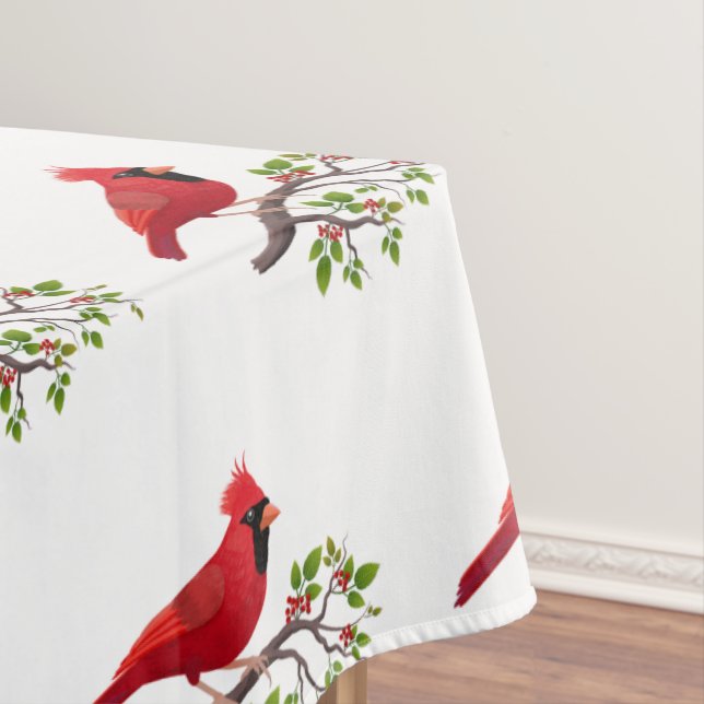 Red Cardinal Bird on White Tablecloth (In Situ)