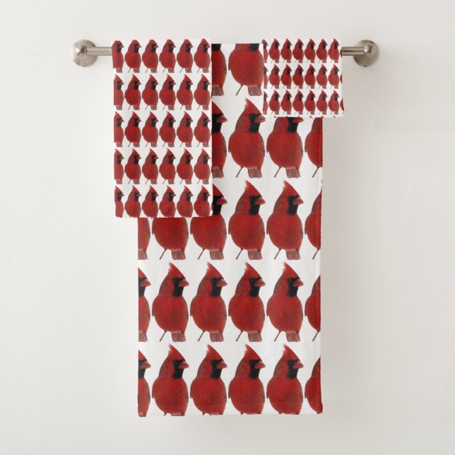 Red Cardinal Bird Pattern Bath Towels (Insitu)
