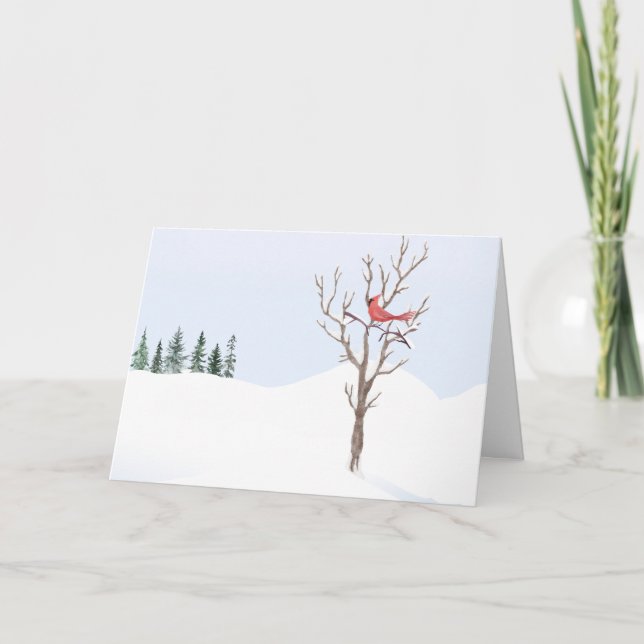 Red Cardinal Bird Peace On Earth Family Holiday Card (Front)