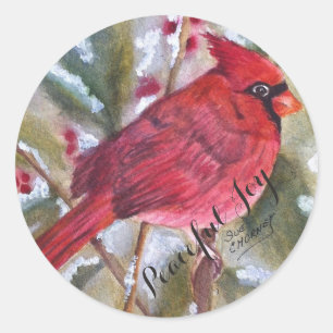RED CARDINAL BIRD PEACEFUL JOY CLASSIC ROUND STICKER