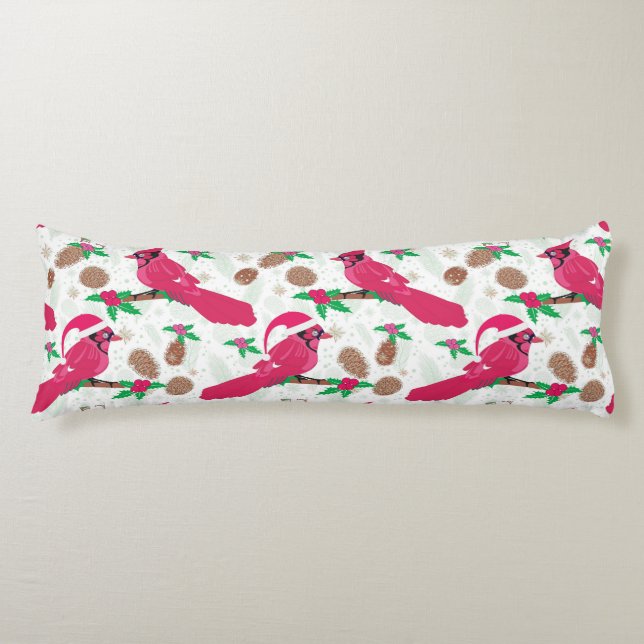 Red Cardinal Bird santa Body Pillow (Front)