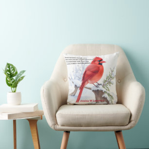 Red Cardinal Bird Sits On A Tree in Snowing Forest Throw Pillow