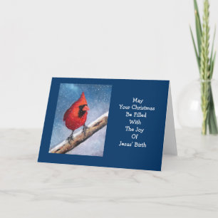 RED CARDINAL: BIRD: SNOW: ARTWORK HOLIDAY CARD