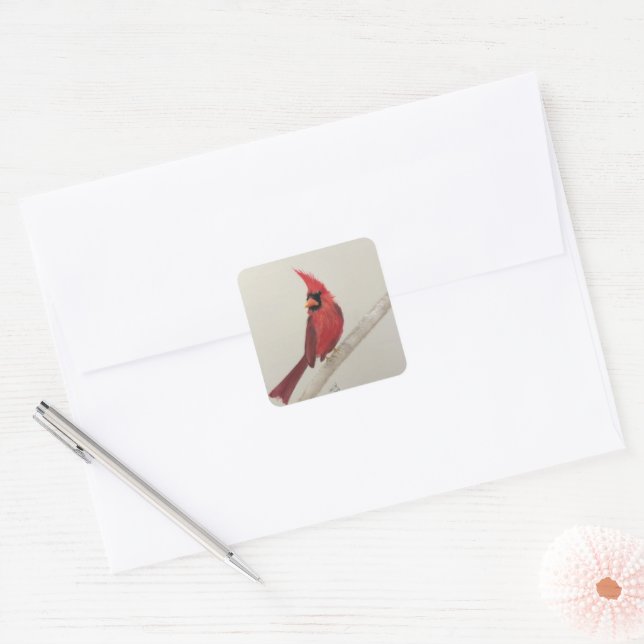 Red Cardinal Bird Sticker Original Artwork (Envelope)