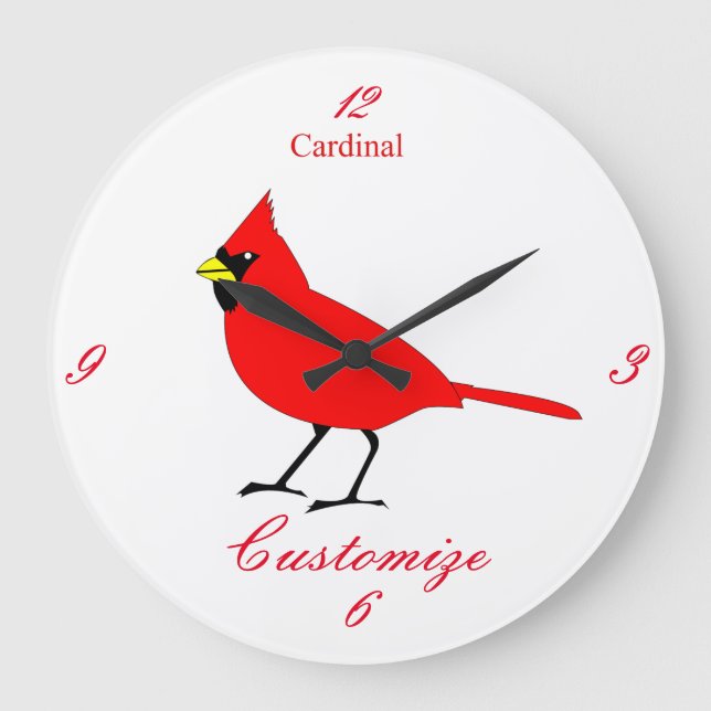 Red Cardinal Bird Thunder_Cove Large Clock (Front)