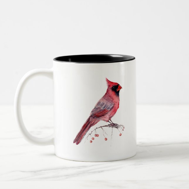 Red Cardinal Bird Two-Tone Coffee Mug (Left)