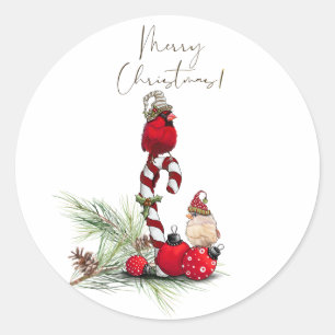 Red Cardinal Bird Watercolor Winter Christmas Classic Round Sticker