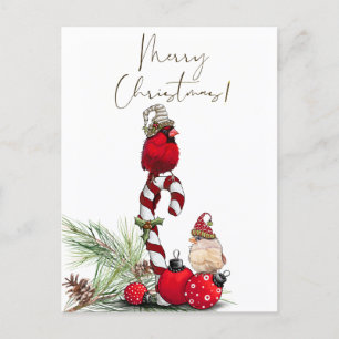Red Cardinal Bird Watercolor Winter Christmas Postcard