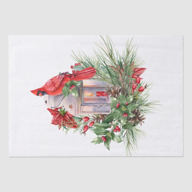 Red Cardinal Bird Watercolor Winter Christmas Tissue Paper (Front)