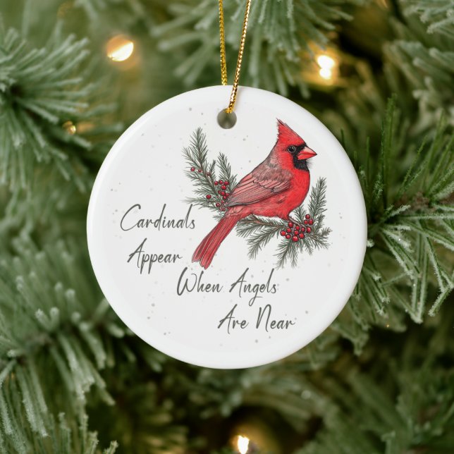 Red Cardinal Bird Winter Christmas Ceramic Ornament (Tree)