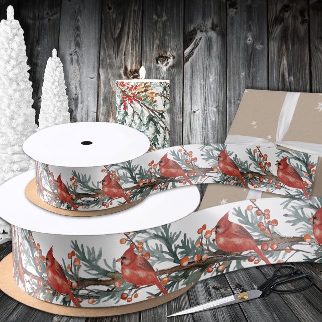 Red Cardinal Bird Winter Feeding On Ilex Berries S Satin Ribbon (Red Cardinal Winter Feeding On Ilex Berries Satin Ribbon In 1
.5 & 3 Inch Widths)