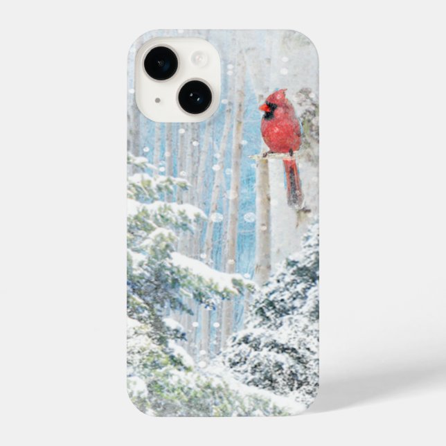 Red Cardinal Bird Winter Snow Frosty Trees Forest iPhone Case (Back)