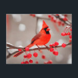 Red Cardinal Bird with Wild Forest Berries  Postcard<br><div class="desc">Nature illustration</div>