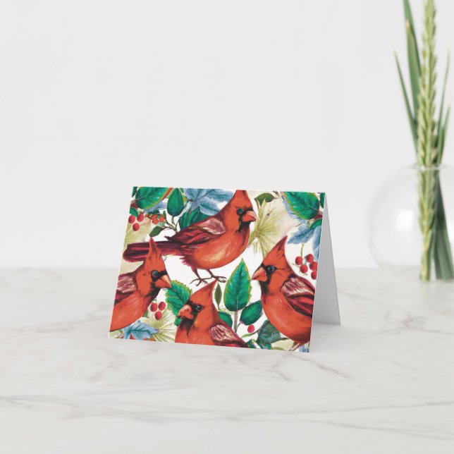 Red Cardinal Birds Christmas Winter Holiday Thank You Card (Front)