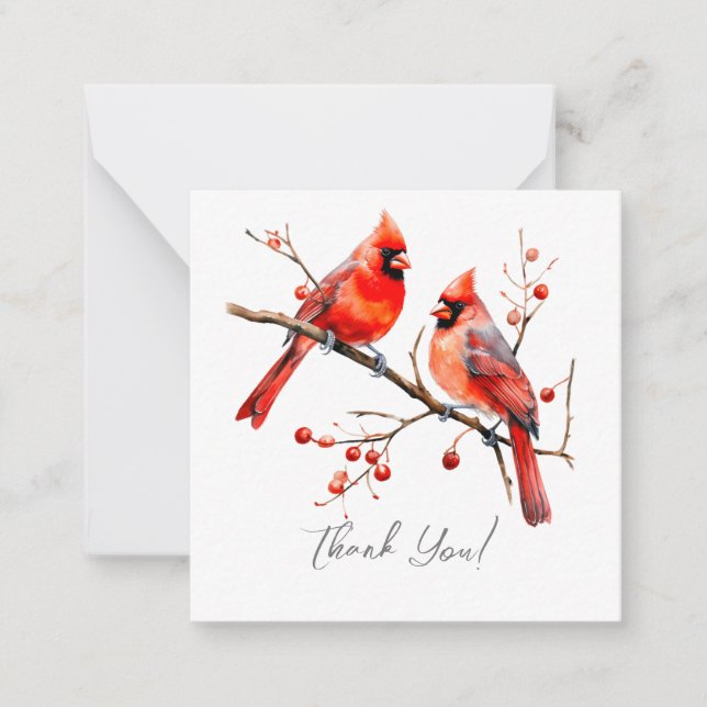 Red Cardinal Birds on Holly Tree Branch Card (Front)