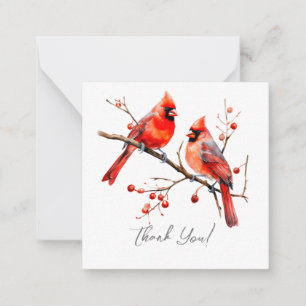 Red Cardinal Birds on Holly Tree Branch Card