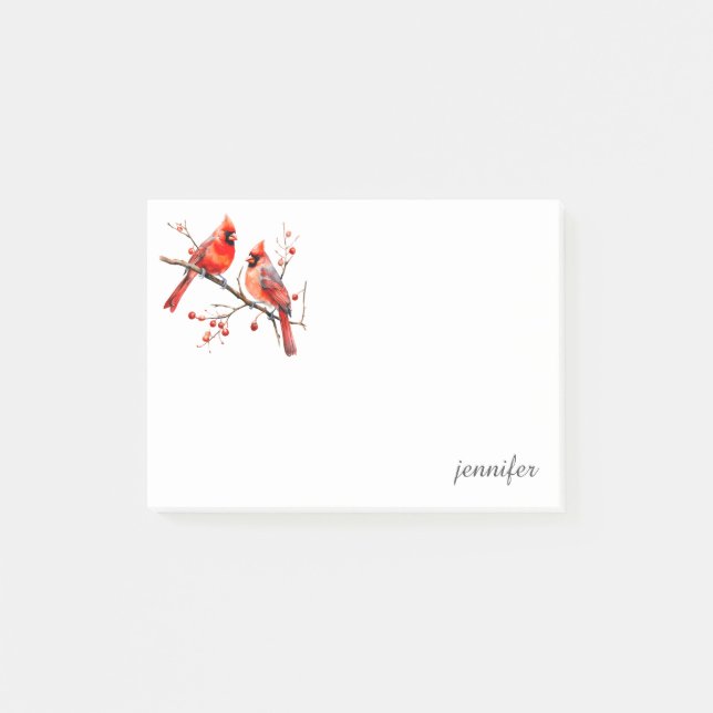 Red Cardinal Birds on Holly Tree Branch Post-it Notes (Front)