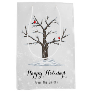 Red Cardinal Birds On Snow Tree Illustrations Medium Gift Bag