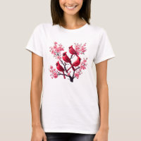 Red Cardinal Birds Pink Cherry Blossom Tree Bird
