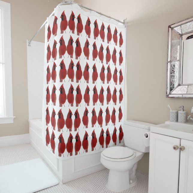 Red Cardinal Birds Shower Curtain (In Situ)