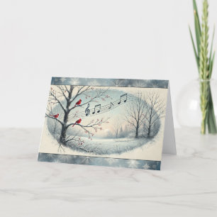 Red Cardinal Birds Snowy Woods Musical Notes 5