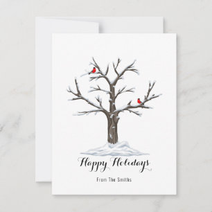  Red Cardinal Birds Winter Tree Christmas Holiday Card