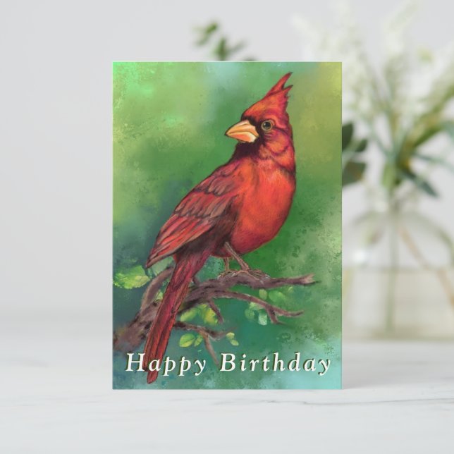 Red Cardinal Birthday Card (Standing Front)