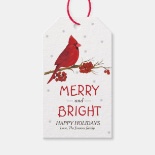 Red Cardinal Birthday Christmas  Gift Tags