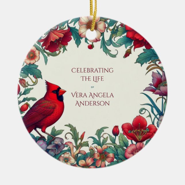 Red Cardinal Celebration of Life PHOTO Ceramic Ornament (Front)