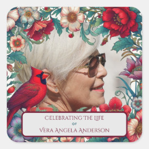 Red Cardinal Celebration of Life PHOTO Square Sticker