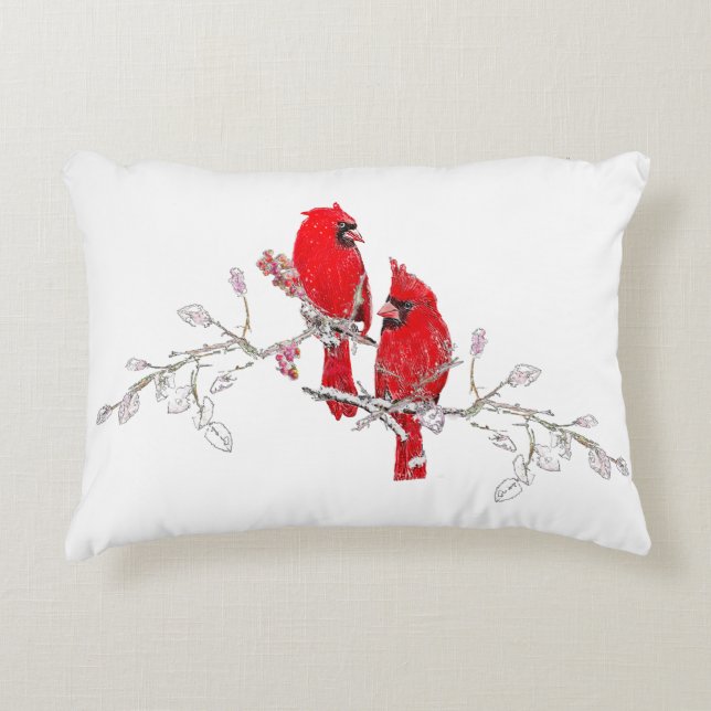 Red Cardinal Christmas Berry Branches Accent Pillow (Front)