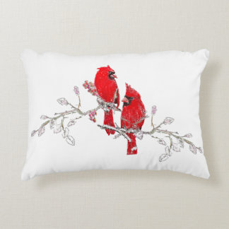 Red Cardinal Christmas Berry Branches Accent Pillow