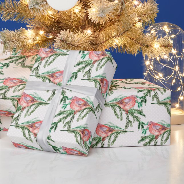 Red Cardinal Christmas Birds Wrapping Paper (Holidays)