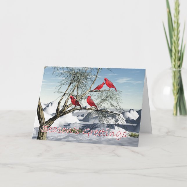 Red Cardinal Christmas Card, Winter Scenery Holiday Card (Front)