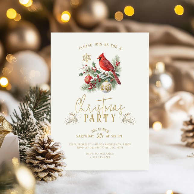 Red Cardinal Christmas Holly Bouquet Party Invite (Creator Uploaded)