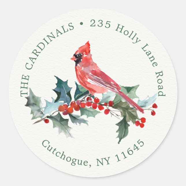 Red Cardinal, Christmas holly return address label (Front)