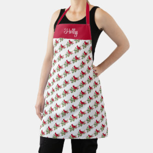 Red Cardinal Christmas Pattern Personalized Apron