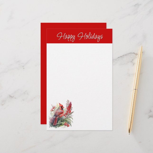 Red Cardinal Christmas Stationery (Front/Back In Situ)