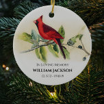 Red Cardinal Christmas Tree Ceramic Ornament<br><div class="desc">Elegant watercolor red cardinal christmas ornament,  is the perfect way to pay tribute to your lost loved ones this christmas. Featuring the symbolic red cardinal bird and personalized with their name and important dates.</div>